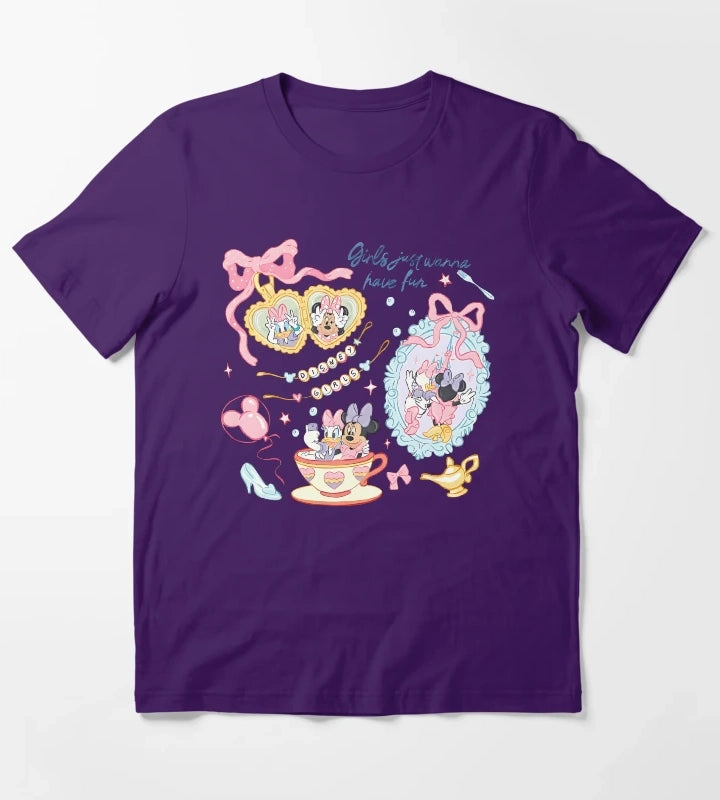 Girls Just Wanna Have Fun Summer Cartoon Shirt Cute Best Friends Pastel Graphic Tee T-Shirt Purple