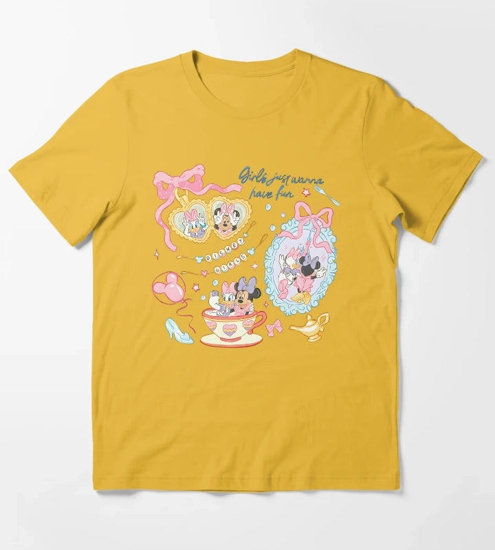 Girls Just Wanna Have Fun Summer Cartoon Shirt Cute Best Friends Pastel Graphic Tee T-Shirt Yellow