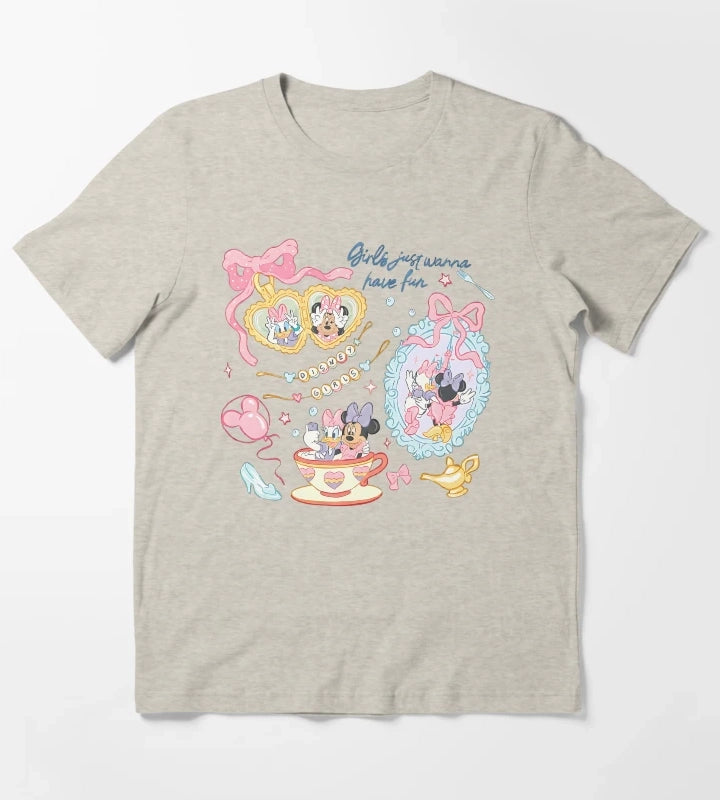 Girls Just Wanna Have Fun Summer Cartoon Shirt Cute Best Friends Pastel Graphic Tee T-Shirt Cream