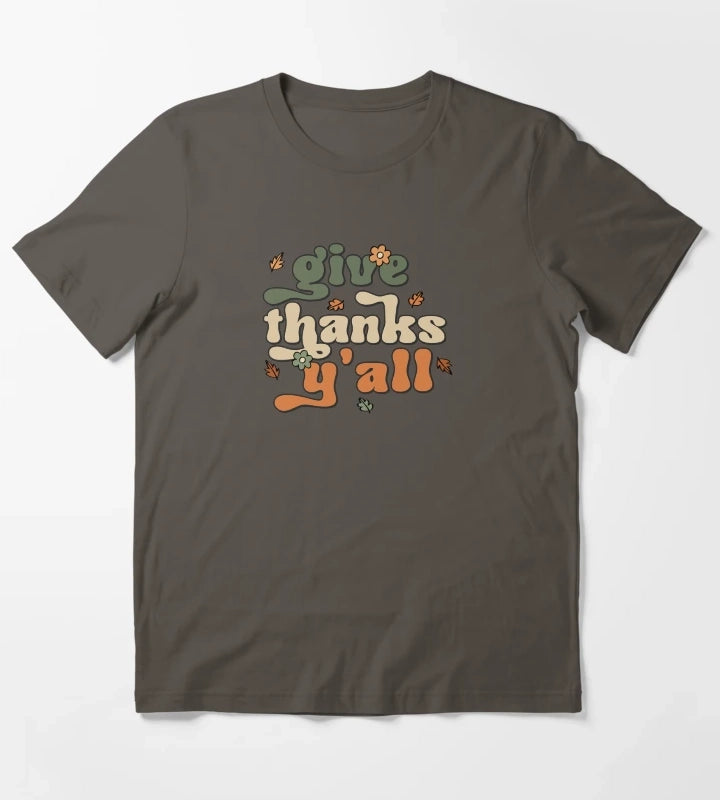 Give Thanks Yall Thanksgiving Cowgirl Style Retro Design T-Shirt Dark Grey
