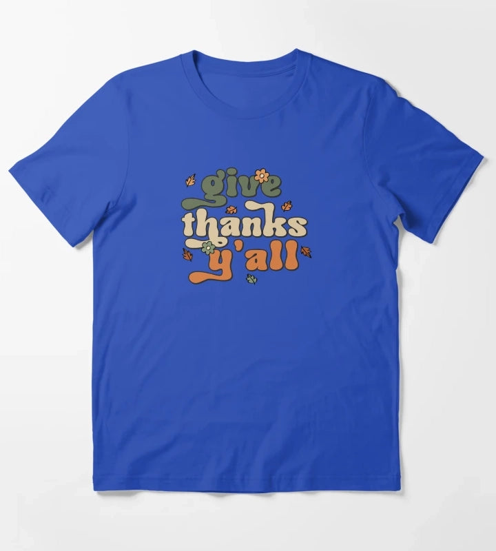 Give Thanks Yall Thanksgiving Cowgirl Style Retro Design T-Shirt Blue