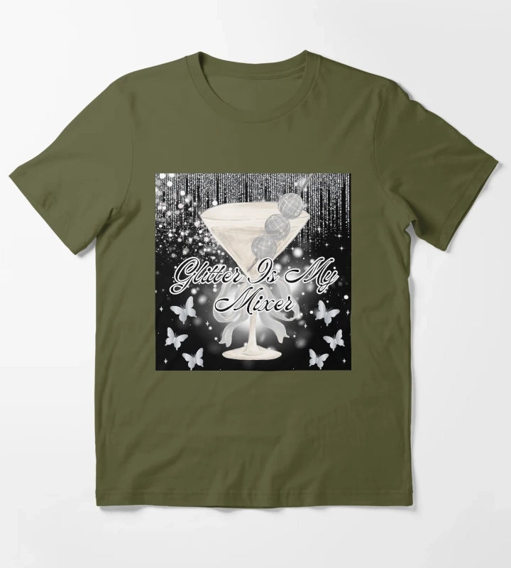 Glitter quote martini T-Shirt Olive Green