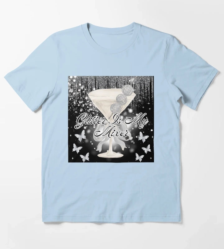 Glitter quote martini T-Shirt Sky Blue