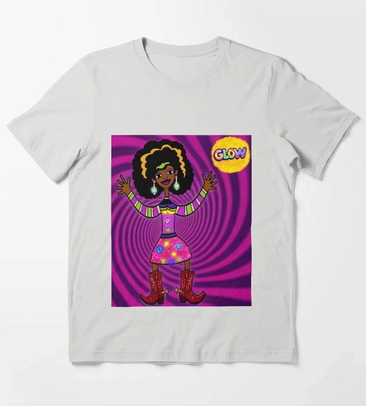 Glowing Psychedelic Afro Cowgirl T-Shirt Light Grey