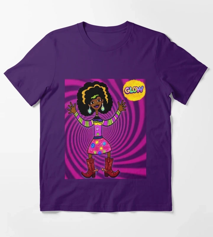 Glowing Psychedelic Afro Cowgirl T-Shirt Purple