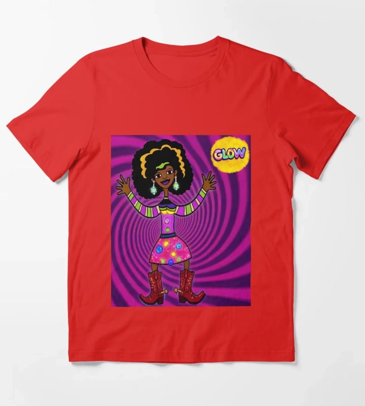 Glowing Psychedelic Afro Cowgirl T-Shirt Red
