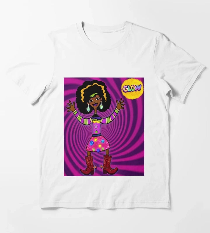 Glowing Psychedelic Afro Cowgirl T-Shirt White