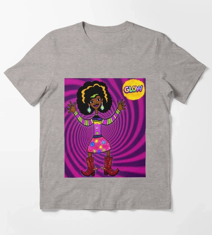 Glowing Psychedelic Afro Cowgirl T-Shirt Heather Grey