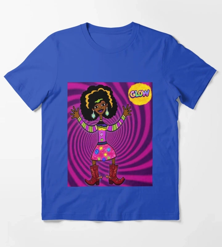 Glowing Psychedelic Afro Cowgirl T-Shirt Blue
