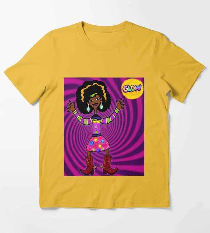Glowing Psychedelic Afro Cowgirl T-Shirt Yellow