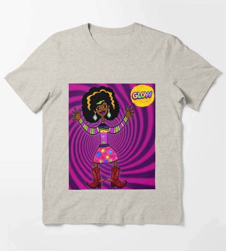 Glowing Psychedelic Afro Cowgirl T-Shirt Cream