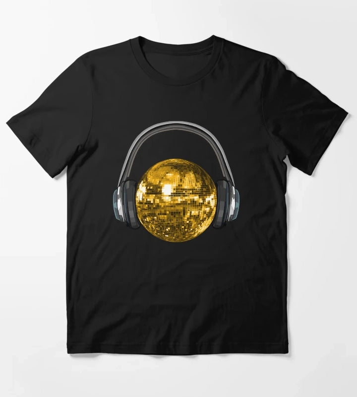 Gold Disco Ball with Headphones T-Shirt