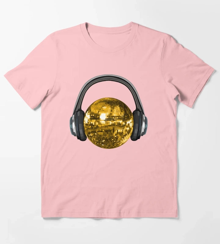 Gold Disco Ball with Headphones T-Shirt Dark Grey