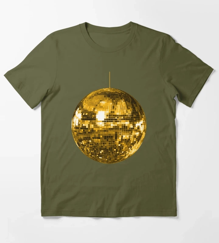 Gold Yellow Disco Ball T-Shirt Olive Green