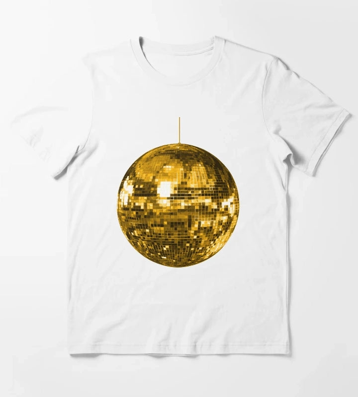 Gold Yellow Disco Ball T-Shirt White