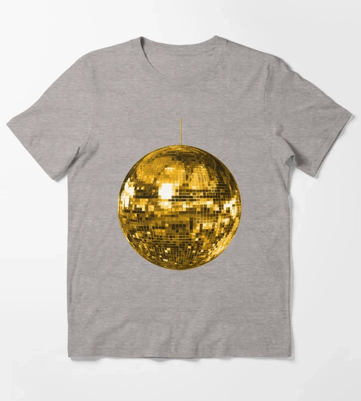 Gold Yellow Disco Ball T-Shirt Heather Grey