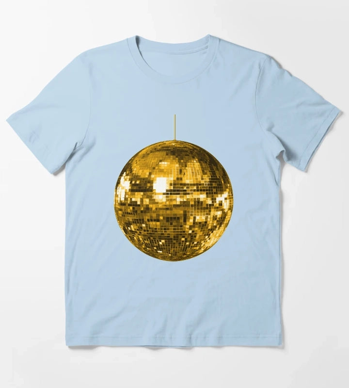 Gold Yellow Disco Ball T-Shirt Sky Blue
