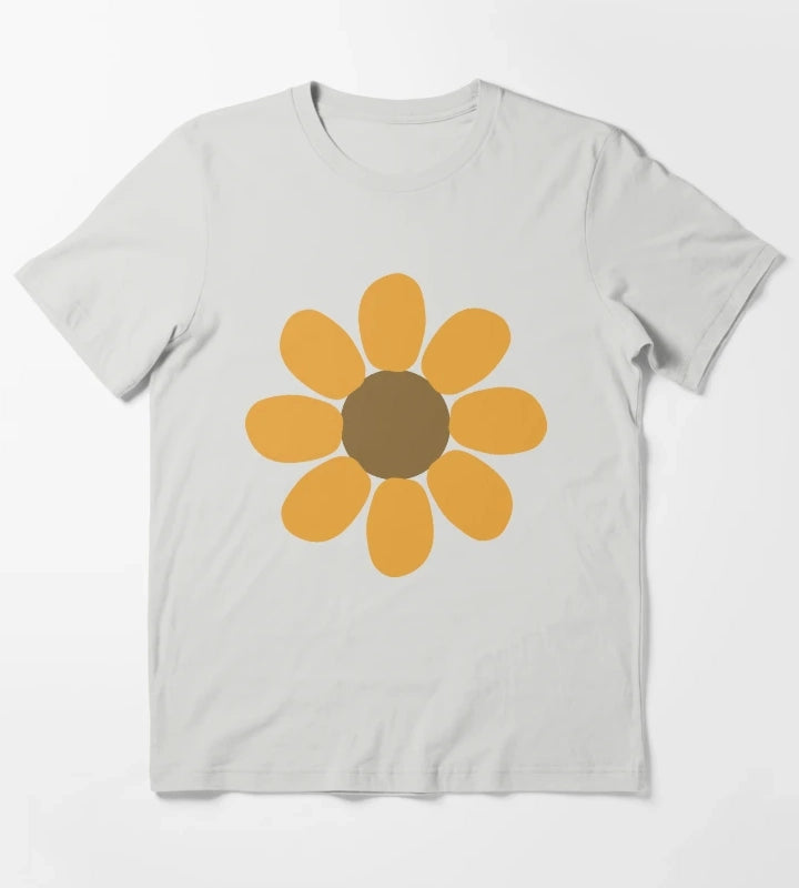 Golden Daisy Flower Shape T-Shirt Light Grey
