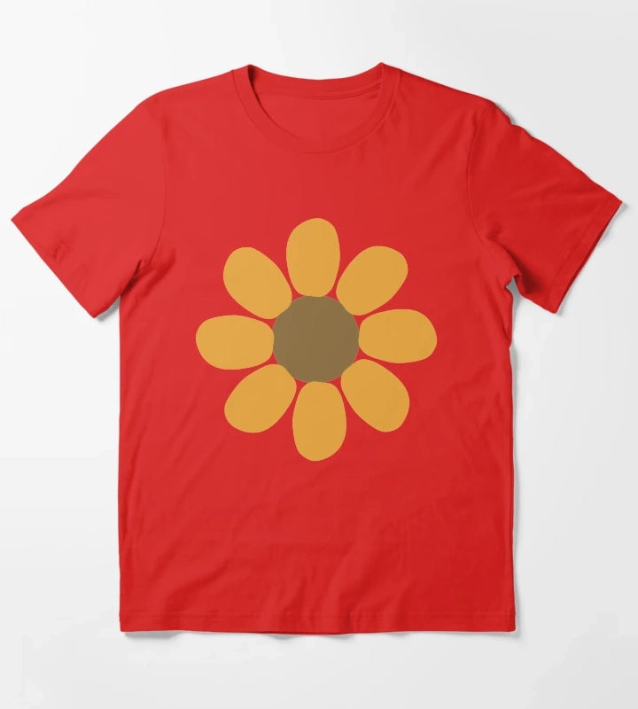 Golden Daisy Flower Shape T-Shirt Red
