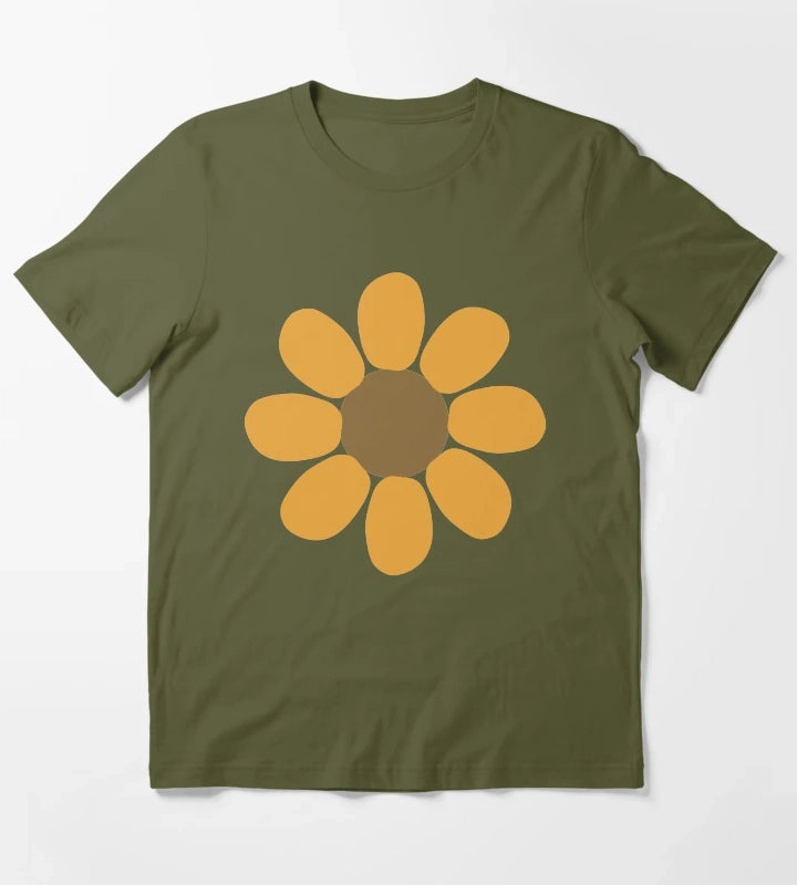 Golden Daisy Flower Shape T-Shirt Olive Green