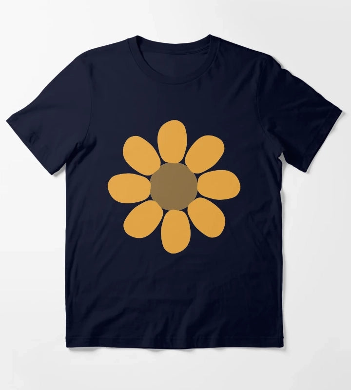 Golden Daisy Flower Shape T-Shirt Navy