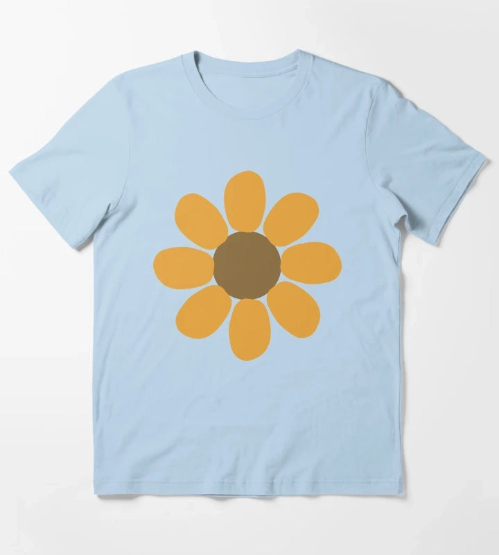 Golden Daisy Flower Shape T-Shirt Sky Blue