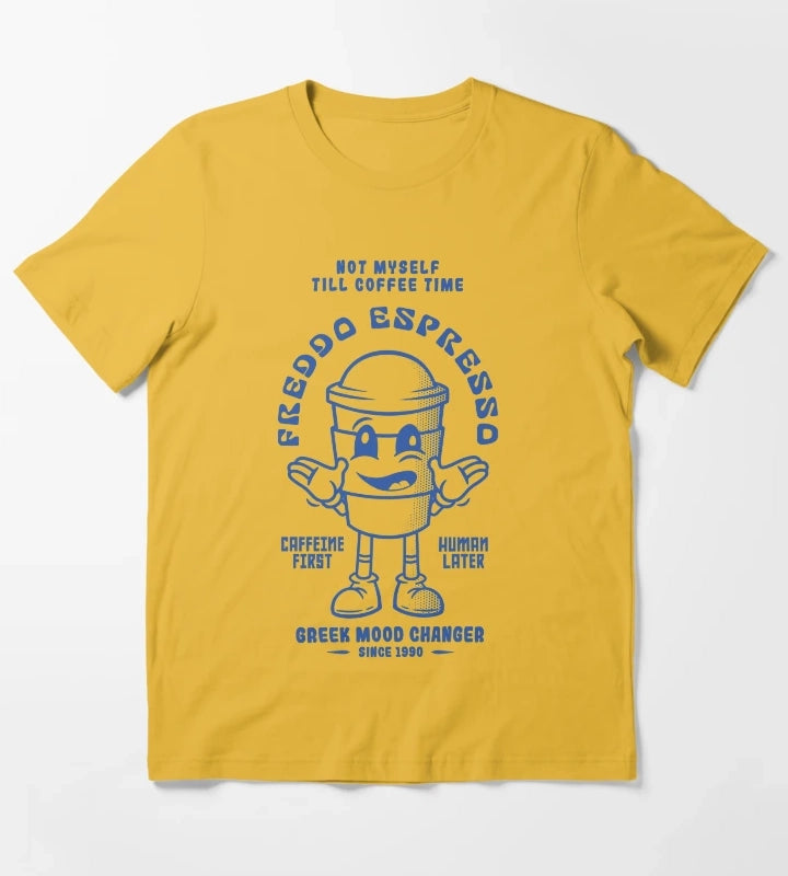 Greek Ice Coffee Retro Mascot Tshirt T-Shirt Yellow
