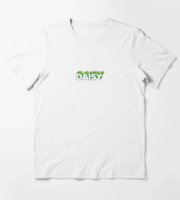 Green Layers Daisy Name Label Black T-Shirt White
