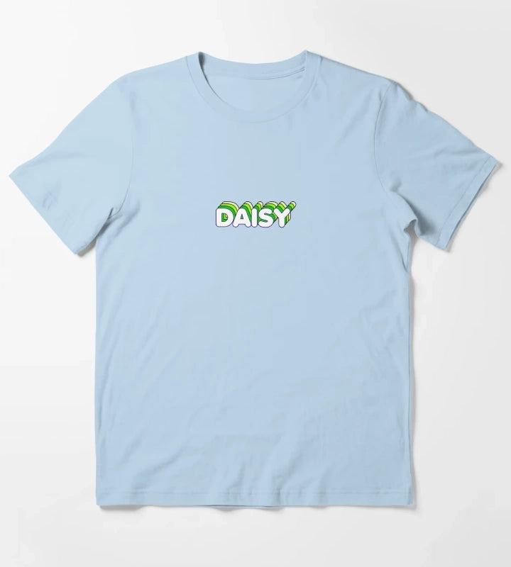 Green Layers Daisy Name Label Black T-Shirt Sky Blue