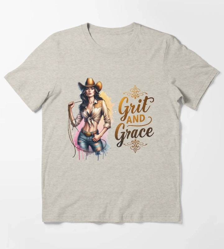 Grit and Grace Cowgirl with Hat and Lasso Design for Apparel Mugs Stickers More T-Shirt Cream