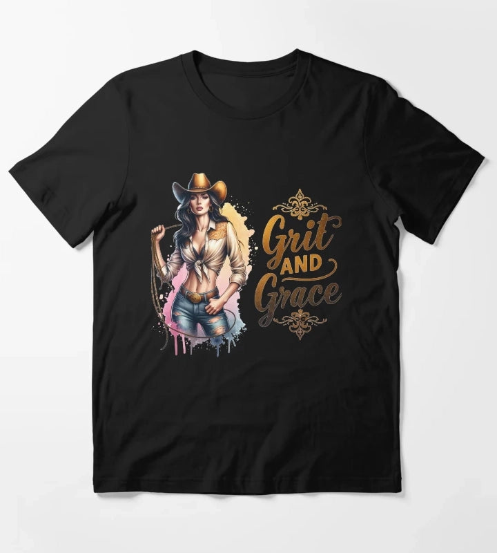 Grit and Grace Cowgirl with Hat and Lasso Design for Apparel Mugs Stickers More T-Shirt