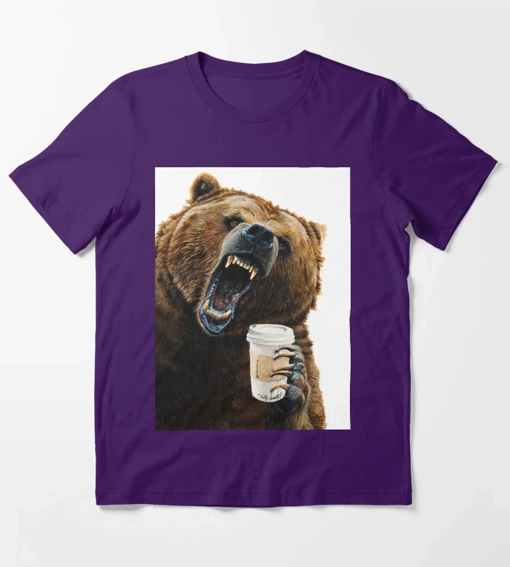 Grizzly Mornings give that bear some coffee T-Shirt Purple