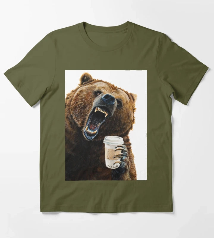 Grizzly Mornings give that bear some coffee T-Shirt Olive Green