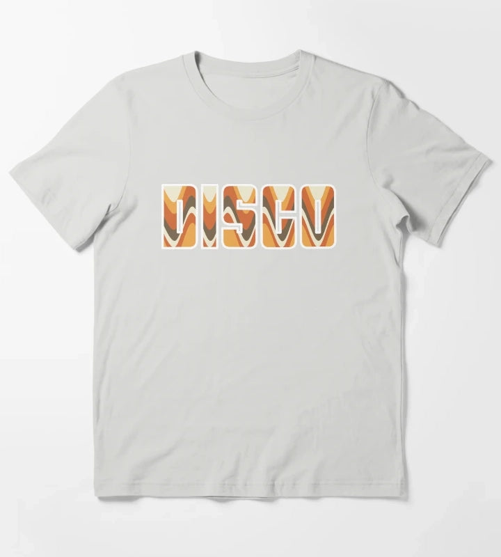 Groovy Disco Waves 70s Brown and Orange Retro Swirl T-Shirt Light Grey