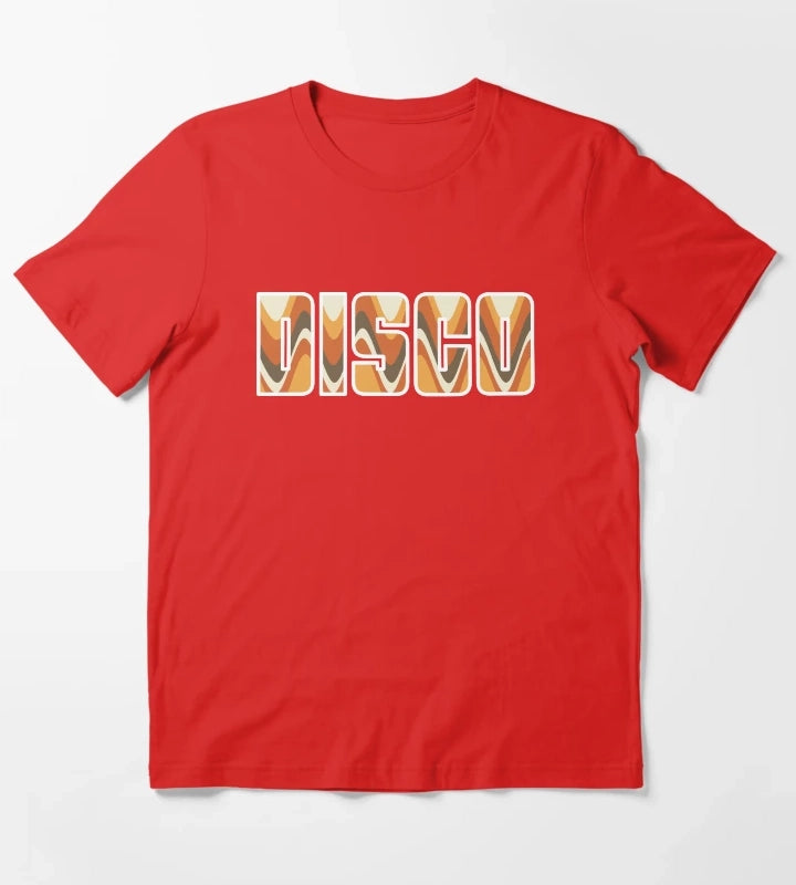 Groovy Disco Waves 70s Brown and Orange Retro Swirl T-Shirt Red