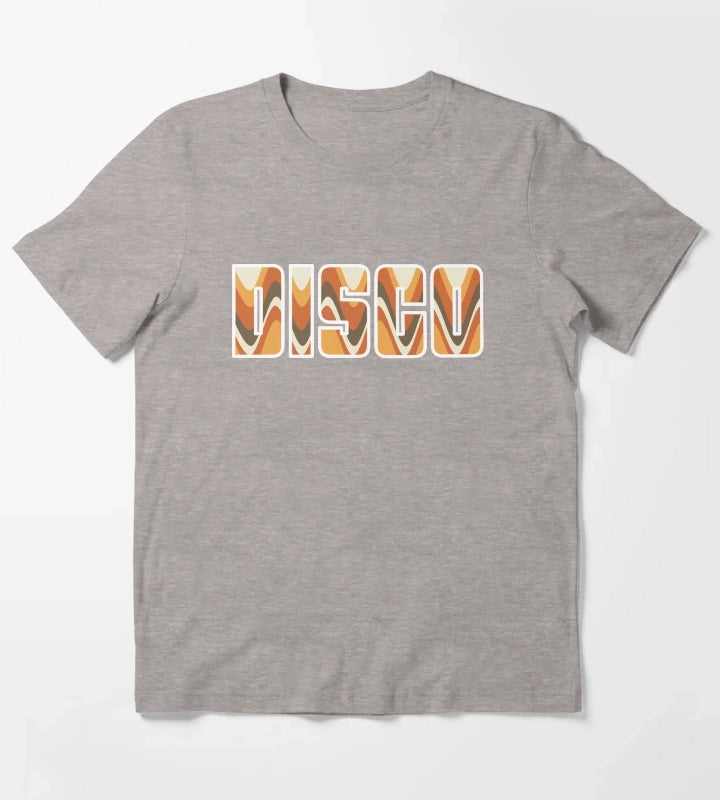 Groovy Disco Waves 70s Brown and Orange Retro Swirl T-Shirt Heather Grey