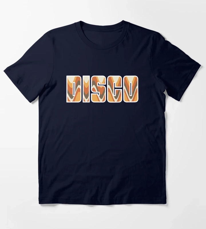 Groovy Disco Waves 70s Brown and Orange Retro Swirl T-Shirt Navy