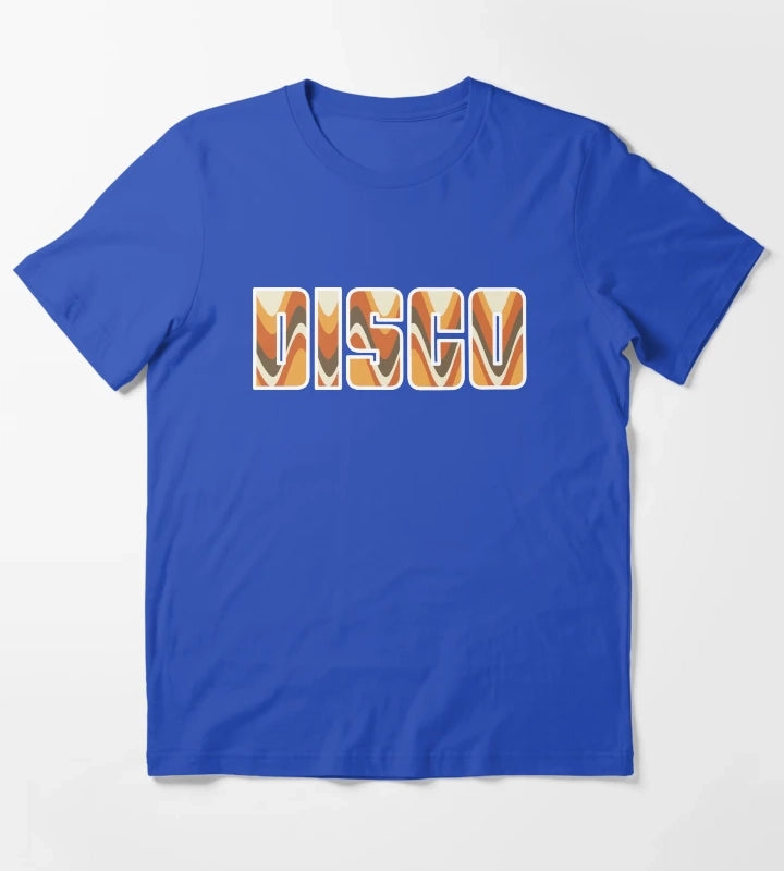 Groovy Disco Waves 70s Brown and Orange Retro Swirl T-Shirt Blue