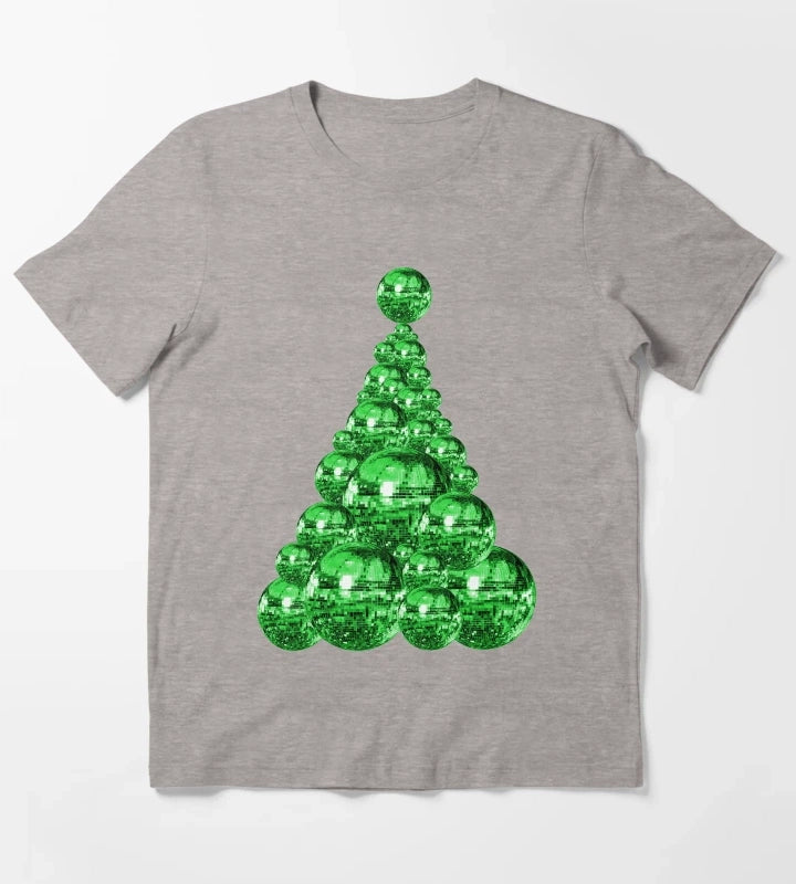 Groovy Green Disco Ball Christmas Tree T-Shirt Heather Grey