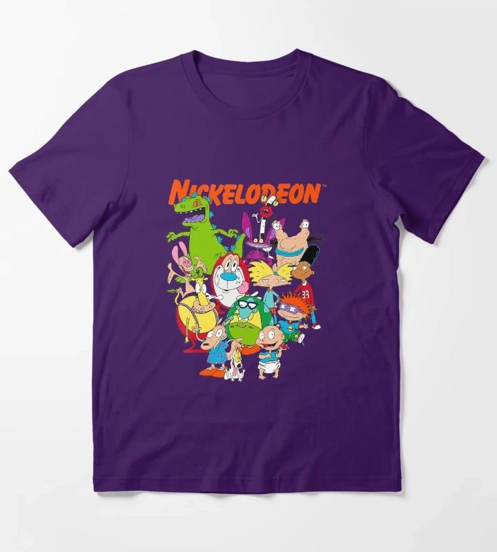 Group Shot All Retro 90s Cartoon Characters T-Shirt Purple