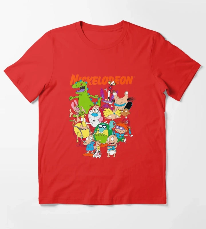 Group Shot All Retro 90s Cartoon Characters T-Shirt Red