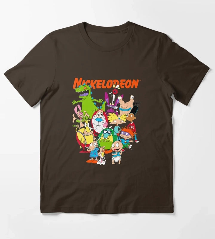 Group Shot All Retro 90s Cartoon Characters T-Shirt Brown