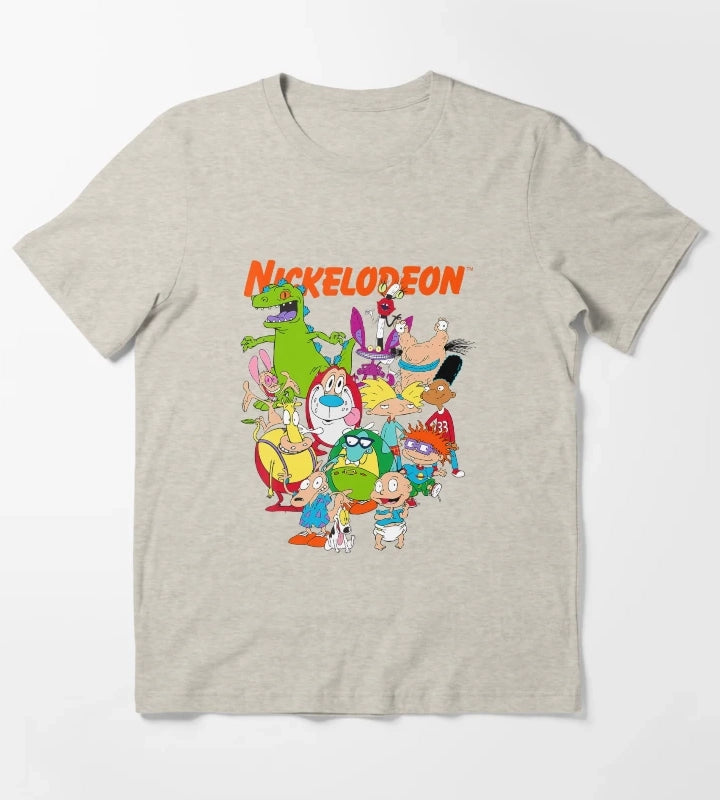 Group Shot All Retro 90s Cartoon Characters T-Shirt Cream
