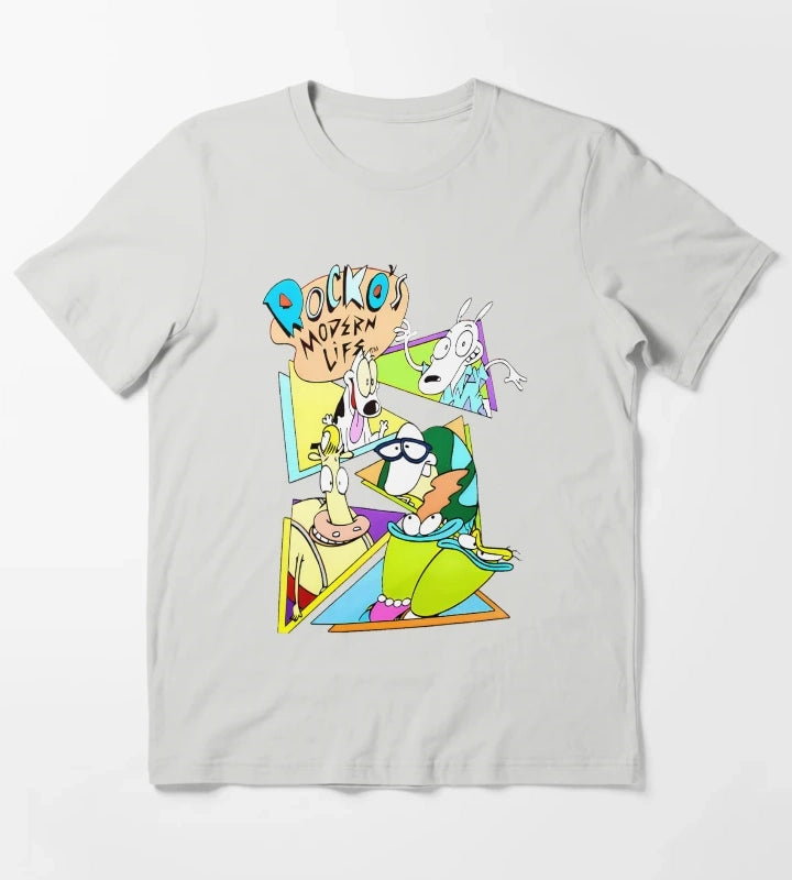 Group of Friends Cartoon Characters T-Shirt Light Grey