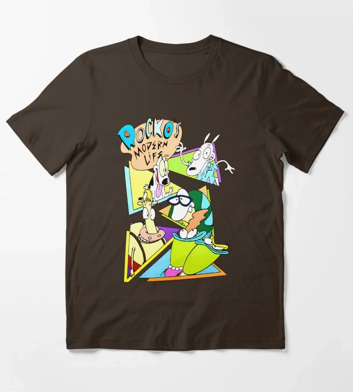 Group of Friends Cartoon Characters T-Shirt Brown