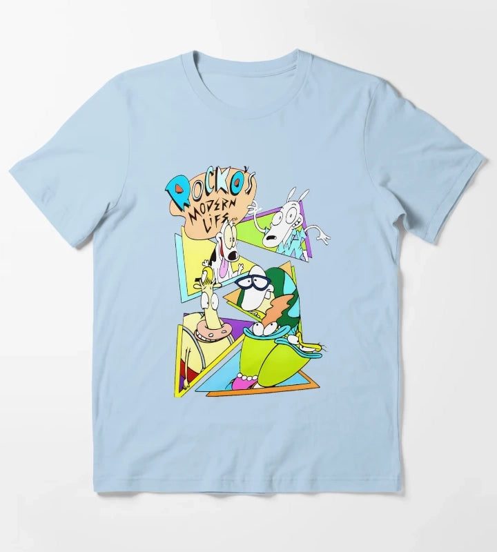 Group of Friends Cartoon Characters T-Shirt Sky Blue