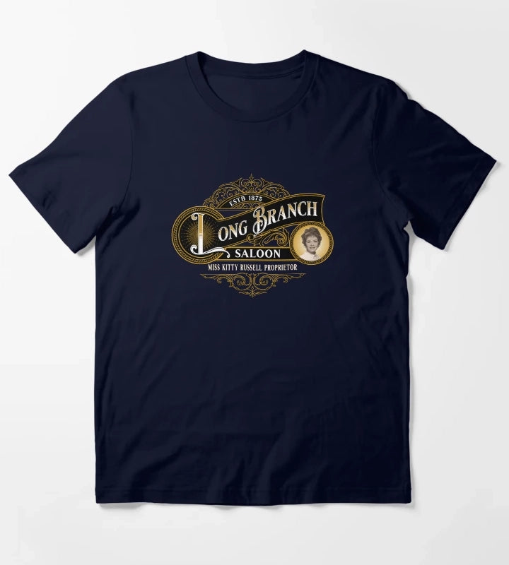 Gunsmoke Miss Kittys Long Branch Saloon Western T-Shirt Navy