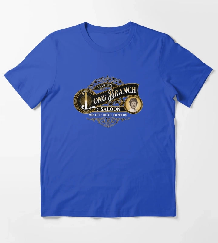 Gunsmoke Miss Kittys Long Branch Saloon Western T-Shirt Blue