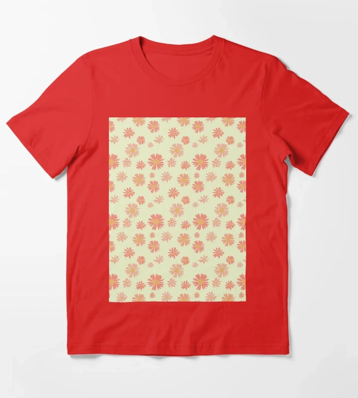 Hand drawn daisy flower pattern T-Shirt Red