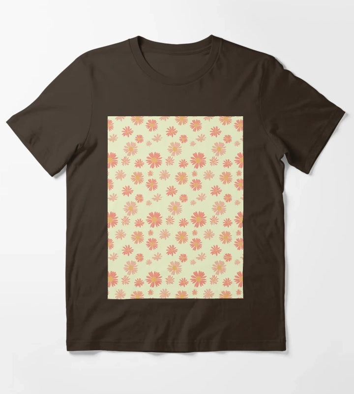 Hand drawn daisy flower pattern T-Shirt Brown